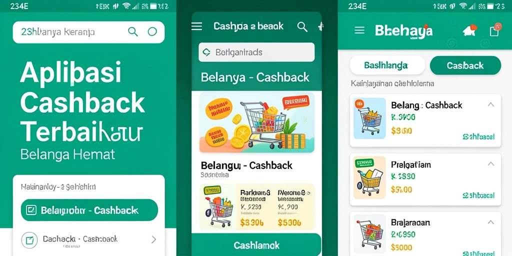 Tampilan antarmuka aplikasi 234E yang memudahkan pengguna berbelanja dengan cashback.