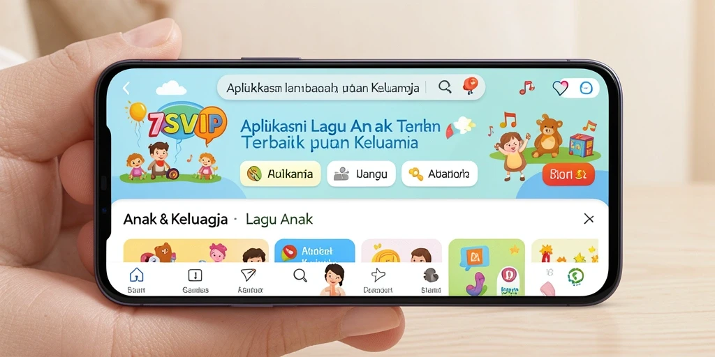 Tampilan antarmuka aplikasi 7SVIP dengan pilihan lagu anak yang ceria.