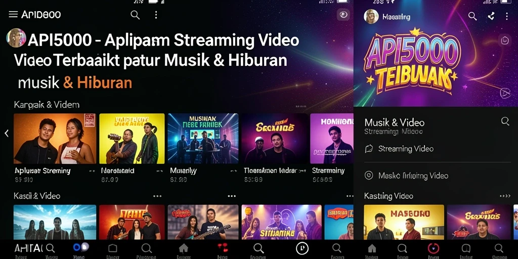 Tampilan antarmuka utama API5000 dengan berbagai konten video yang menarik.