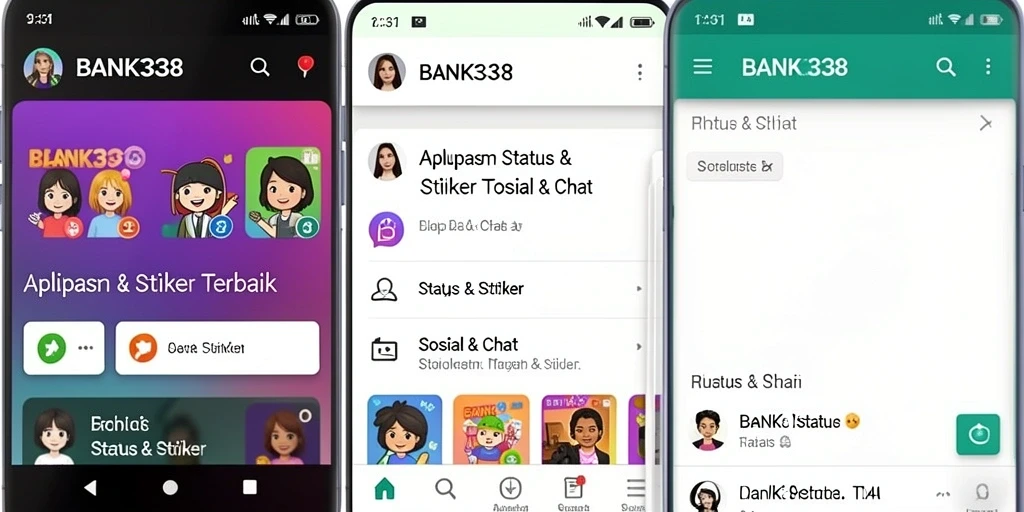 Tampilan antarmuka aplikasi BANK338 dengan koleksi stiker menarik.