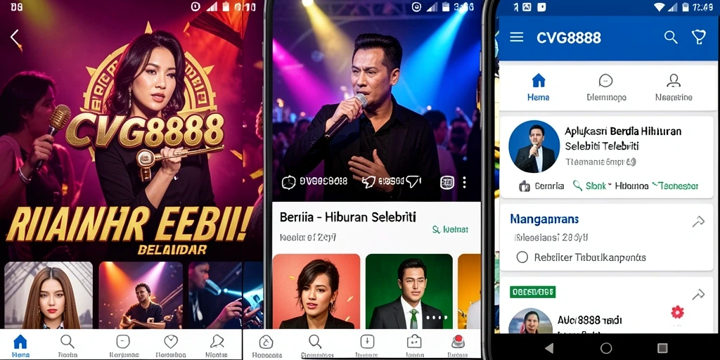 Antarmuka aplikasi CVG8888 menampilkan berita hiburan selebriti terkini.