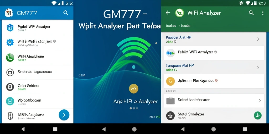 Tampilan antarmuka GM777 yang menunjukkan fungsi WiFi Analyzer secara efektif.