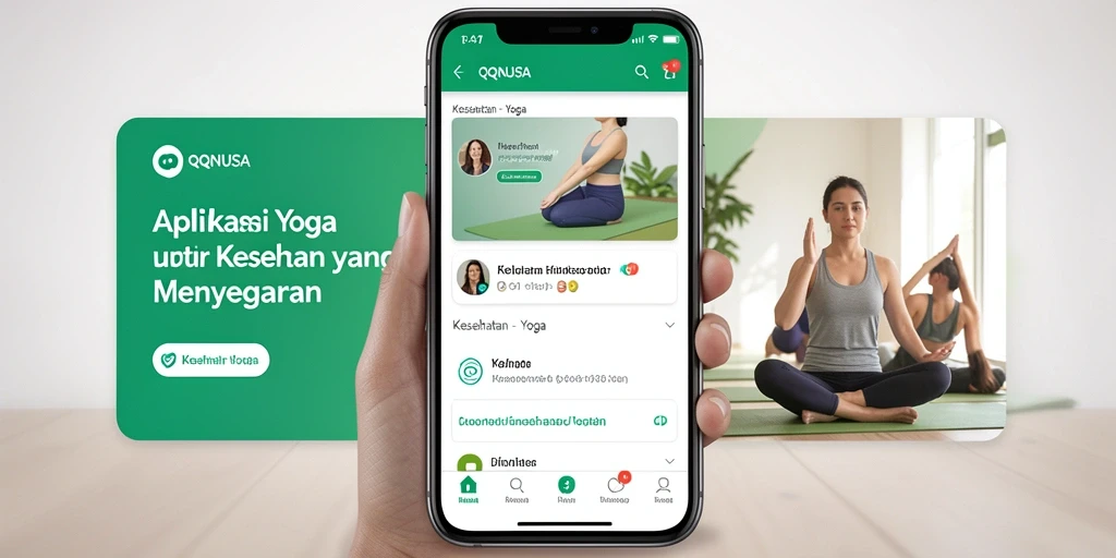 Tampilan antarmuka aplikasi QQNUSA dengan berbagai fitur Yoga interaktif.